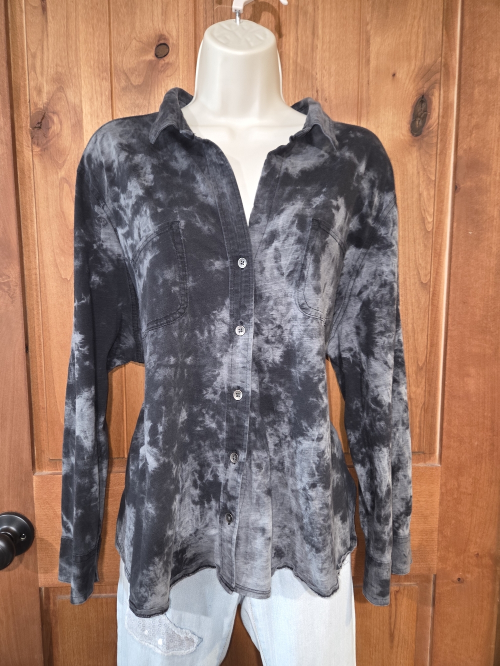 Rock & Republic‎ Black and Gray Tie-Dye Button Down Shirt